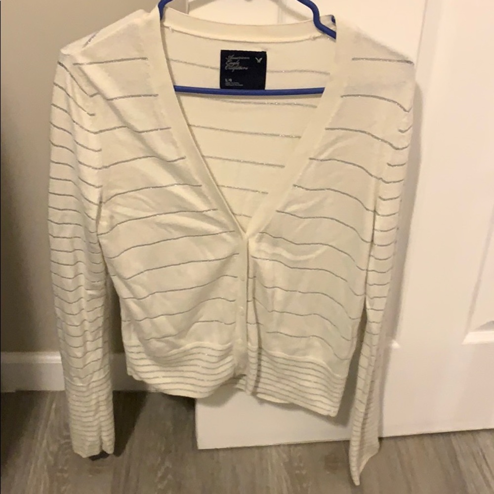 Cream silver striped button down cardigan